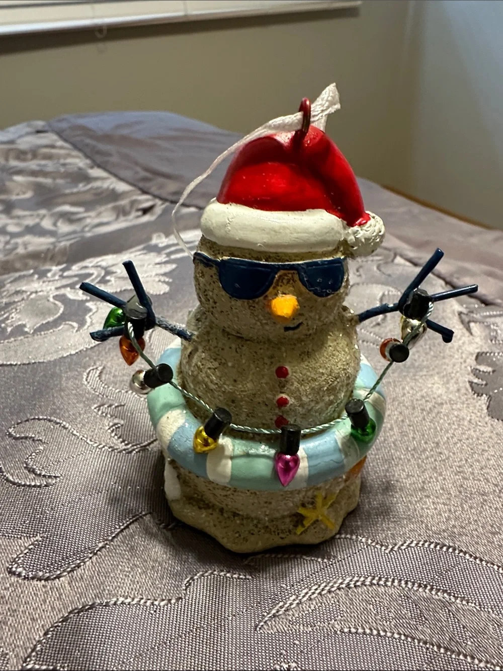 Festive Santa Sand Snowman Ornament with Sunglasses